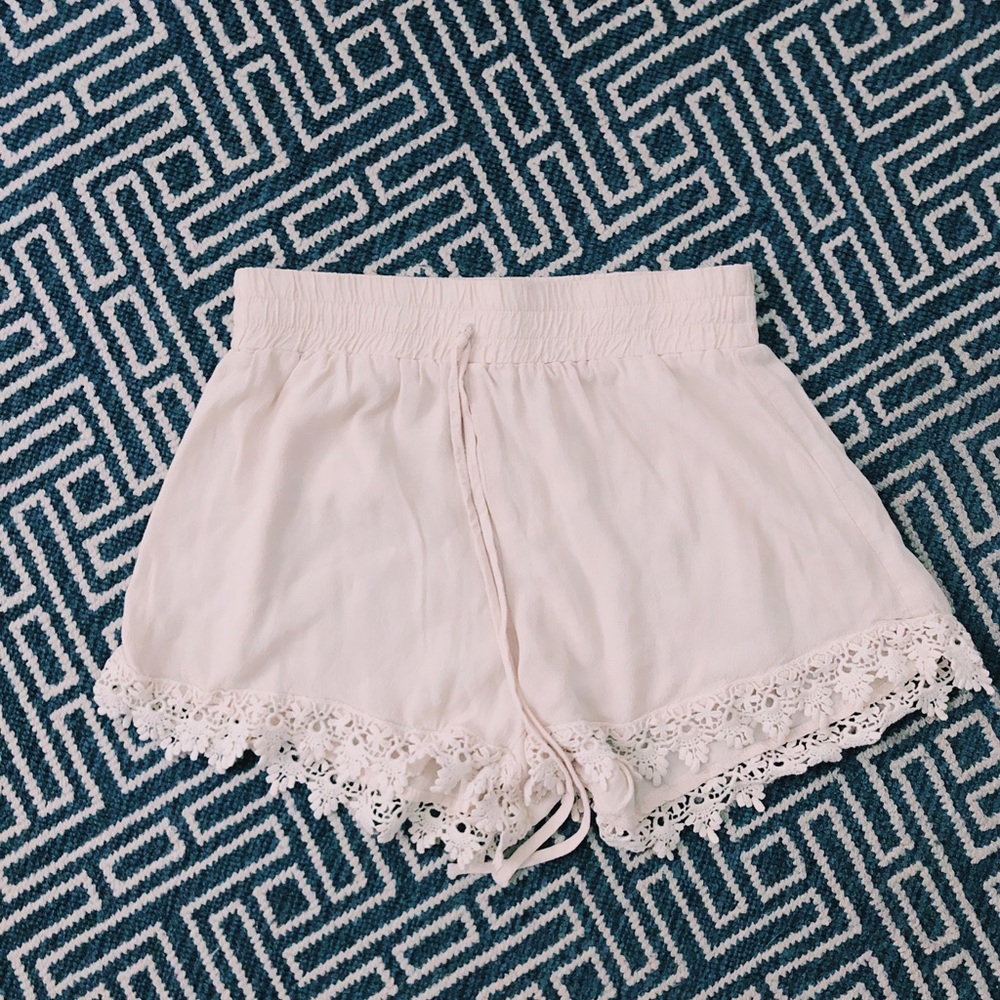 Cream Flowy Shorts